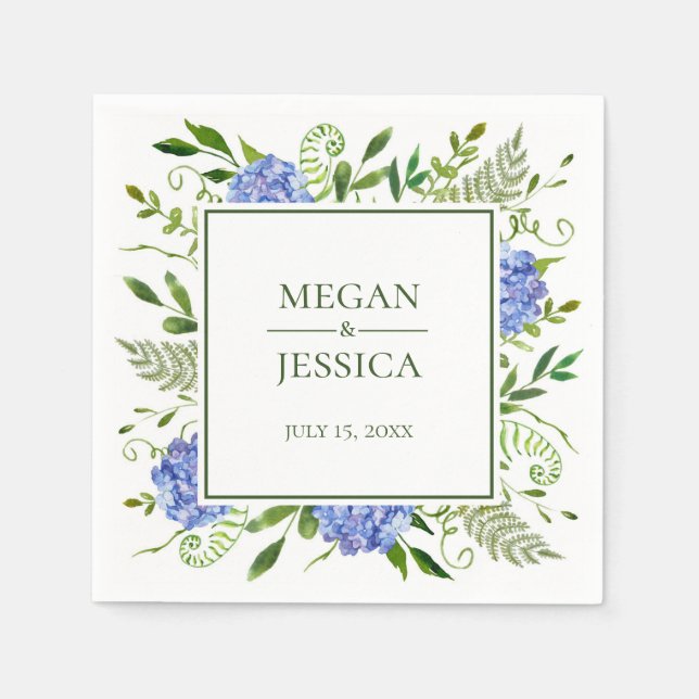 LGBTQ Blue Hydrangeas Floral Wedding Serviette (Vorderseite)
