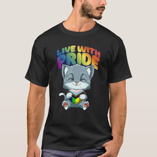 LGBTQ Cat Progressiv Pride  Transgender Genderquee T-Shirt (Vorderseite)