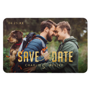 LGBTQ Einfach Traditionell Save the Date mit Foto Magnet