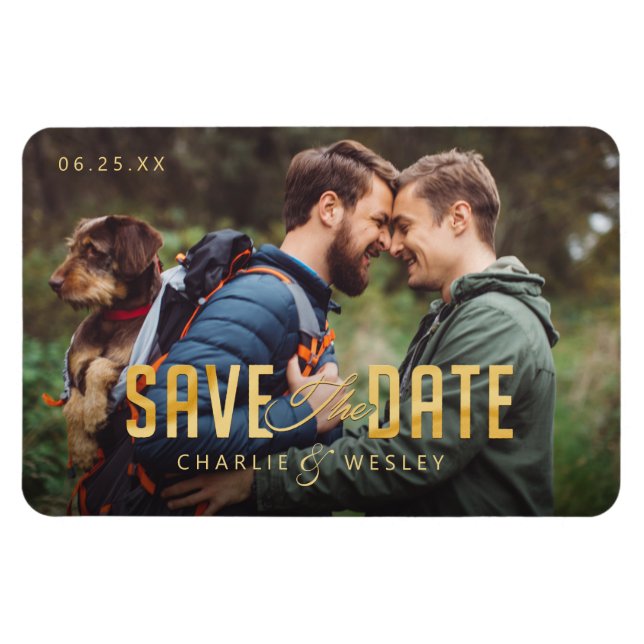 LGBTQ Einfach Traditionell Save the Date mit Foto Magnet (Horizontal)