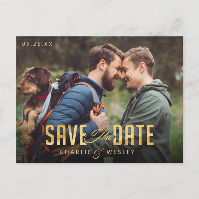 LGBTQ Einfach Traditionell Save the Date mit Foto Postkarte (Vorderseite)