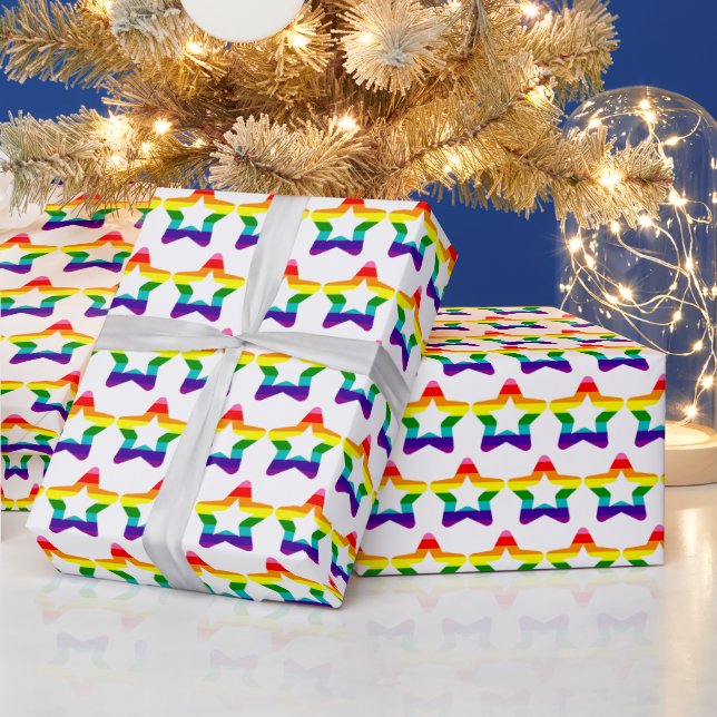 LGBTQ-Flag-Regenbogen-Weihnachtssterne Geschenkpapier (Feiertage)