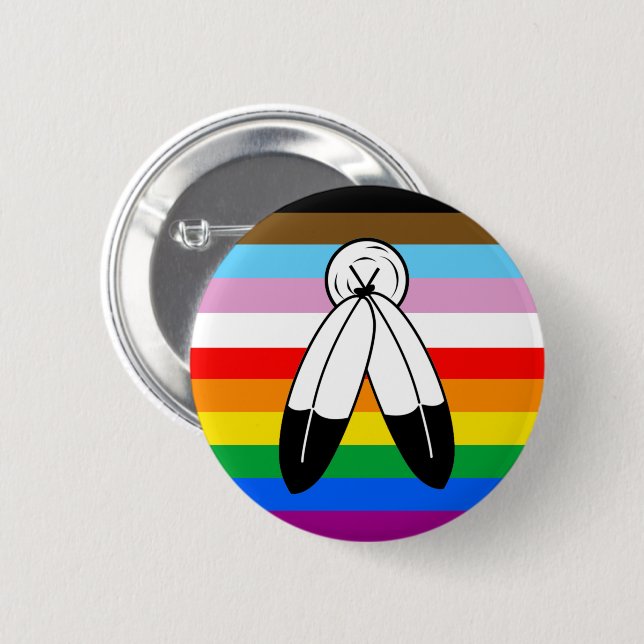 LGBTQ+-Fortschrittsflagge mit zwei Geistern Button (Vorne & Hinten)