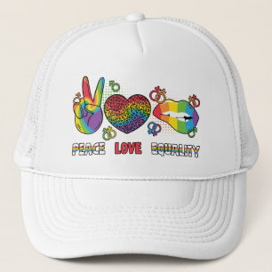 LGBTQ - Frieden, Liebe, Gleichheit - Regenbogenfar Truckerkappe