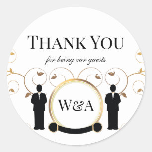 LGBTQ für Male Wedding Gold Monogram Runder Aufkleber