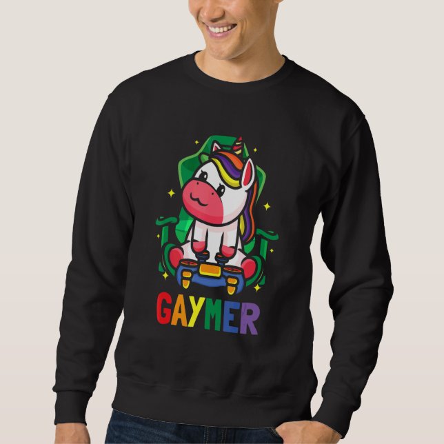 LGBTQ Gaming Lesbian Gamer Gaymer Unicorn Rainbow Sweatshirt (Vorderseite)