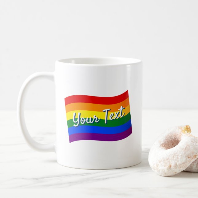 LGBTQ-Gay Pride mit Rainbow-Flag-Sondertext Kaffeetasse (Mit Donut)