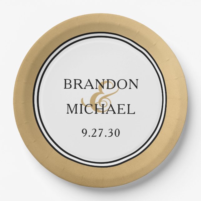 LGBTQ Gold Moderne Hochzeitszettel Pappteller (Vorderseite)