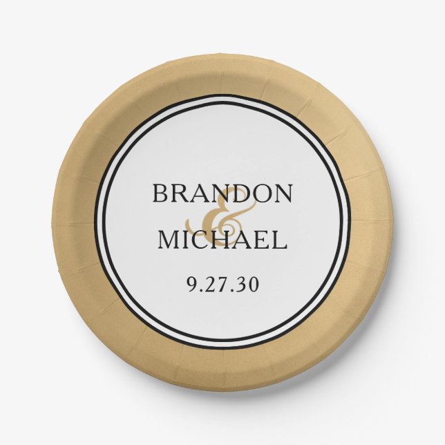 LGBTQ Gold Moderne Hochzeitszettel Pappteller (Vorderseite)