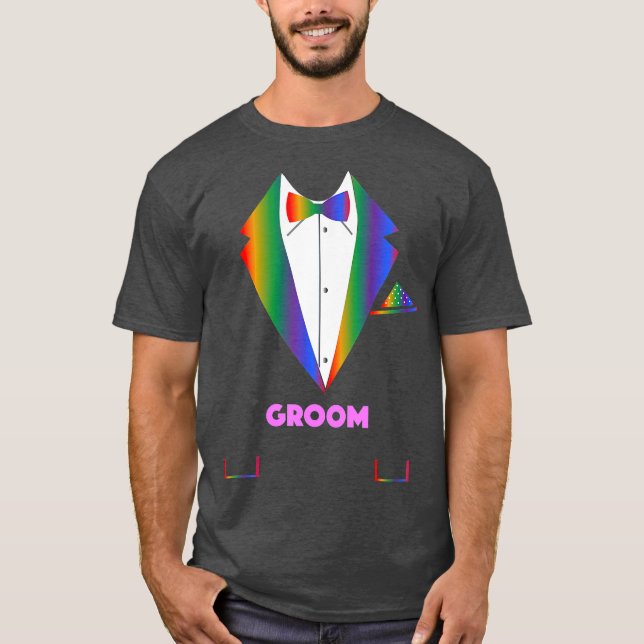 LGBTQ Groom Tuxedo Rainbow Gay Pride Lesbian T-Shirt (Vorderseite)