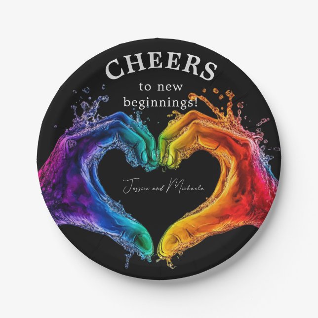🌈LGBTQ Herz der Pride-Hochzeit Pappteller (Vorderseite)