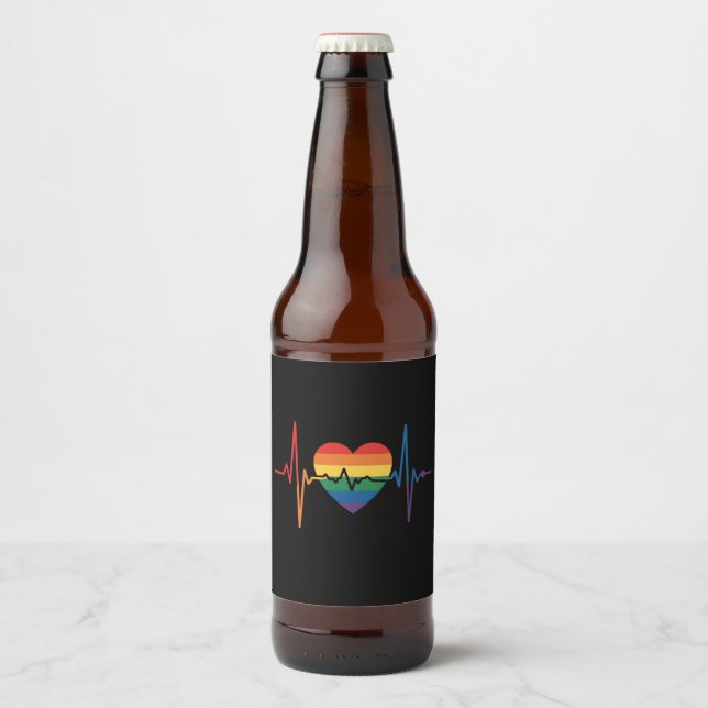 LGBTQ Herzschlag Herzschmerzen Gay Lesbian Trans B Bierflaschenetikett (Vorderseite)