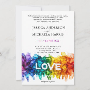 🌈 🐦 LGBTQ Hochzeit mit Liebe bemalt Einladung