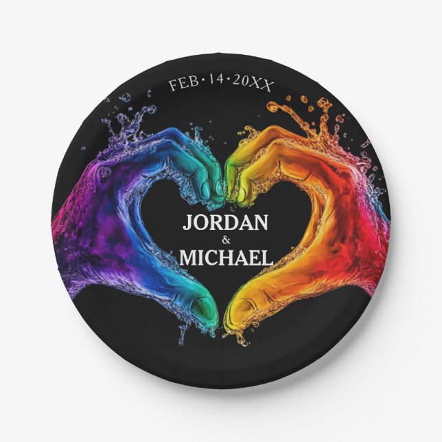 🌈LGBTQ Hochzeit zum Herz des Stolzes Pappteller (Vorderseite)