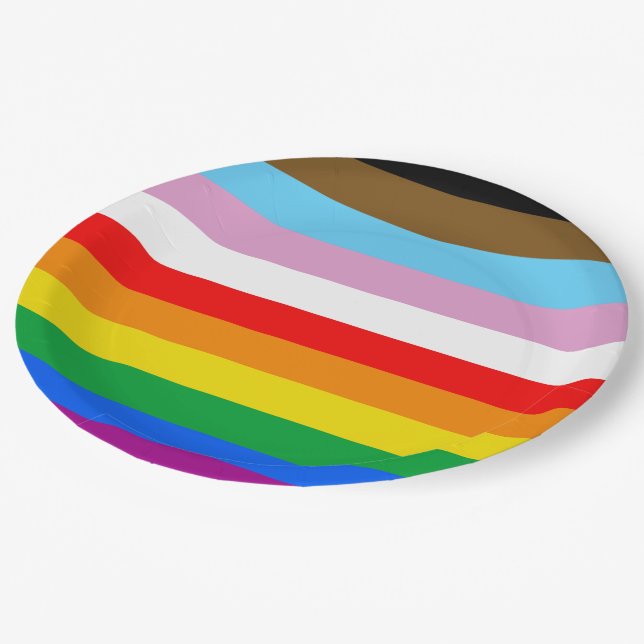 LGBTQ+ INKLUSIVE PRIDE FLAG PAPPTELLER (Schrägansicht)