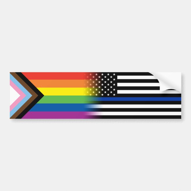 LGBTQ inklusive Progress-Pride-Flag Thin Blue Line Autoaufkleber (Vorne)