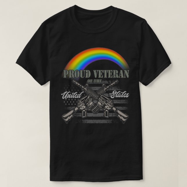 LGBTQ July 4th American Flag Rainbow Proud Veteran T-Shirt (Design vorne)