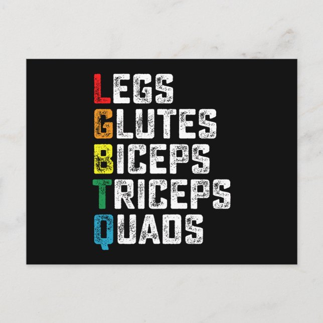 LGBTQ Legs Glutes Biceps Triceps Quads Funny Gym Postkarte (Vorderseite)