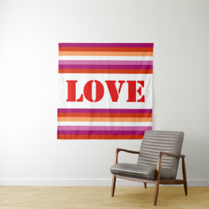 LGBTQ+ Lesbische Flagge mit Liebe Streifen - Wandteppich