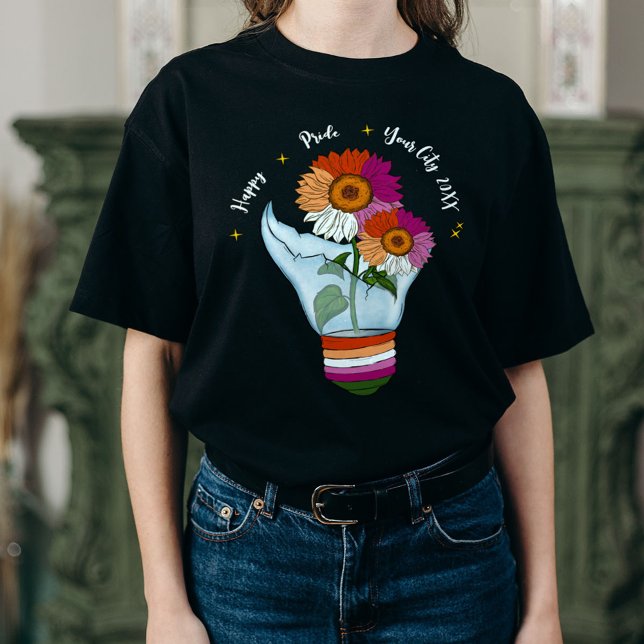 LGBTQ Lesbische Flagge Sonnenblumen in einer Glühb T-Shirt (Von Creator hochgeladen)