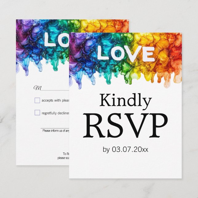 🌈 🐦 LGBTQ mit Hochzeit von Lieben RSVP Karte (Vorne/Hinten)