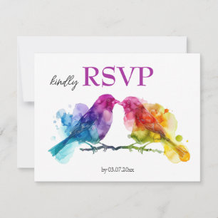 LGBTQ+ mit Menü Rainbow Lovebirds RSVP Karte