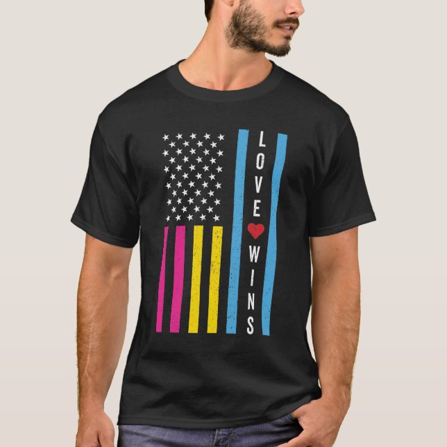 LGBTQ Pansexual Pride Liebe gewinnt amerikanische  T-Shirt (Vorderseite)