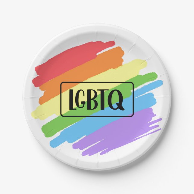 LGBTQ Pinselstriche Rainbow Pappteller (Vorderseite)