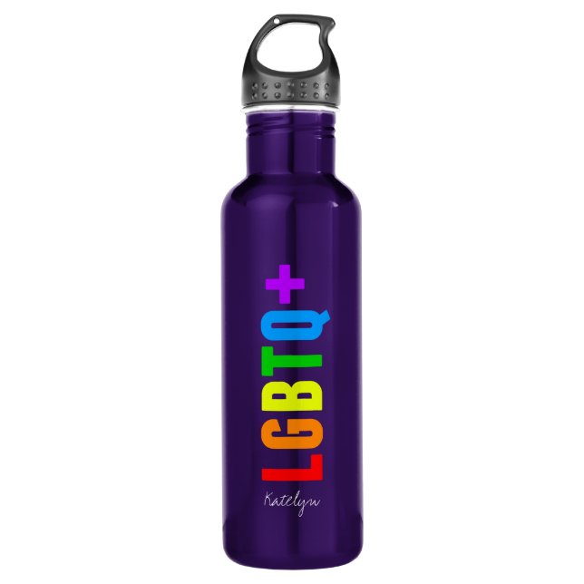 LGBTQ Plus Rainbow Gay Pride Personalisiert Lila Edelstahlflasche (Vorderseite)