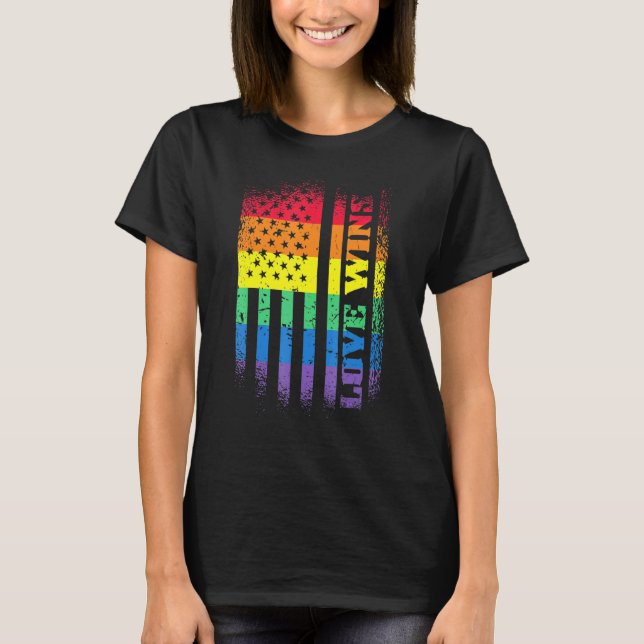 Lgbtq Pride Gay Equality Rainbow American Flag Lov T-Shirt (Vorderseite)