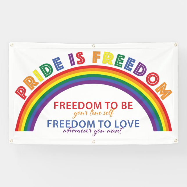 LGBTQ Pride ist Freedom Rainbow White Background Banner (Horizontal)