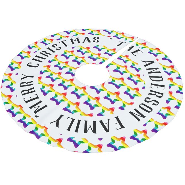 LGBTQ Pride Rainbow Bunte Weihnachtssterne Brush Polyester Weihnachtsbaumdecke (Schrägansicht)