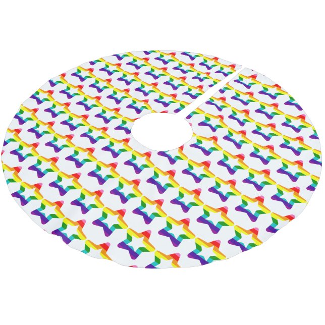 LGBTQ Pride Rainbow Bunte Weihnachtssterne Polyester Weihnachtsbaumdecke (Schrägansicht)