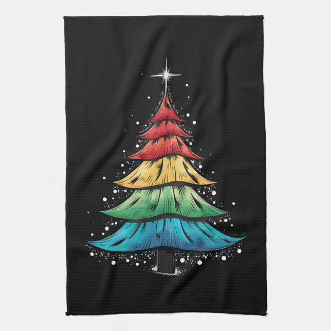 LGBTQ Pride Rainbow Flag Gay Christmas Trees Gesch Geschirrtuch (Vertikal)