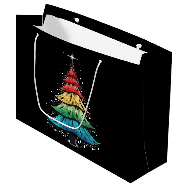 LGBTQ Pride Rainbow Flag Gay Christmas Trees Gesch Große Geschenktüte (Vorderseite Schrägansicht)