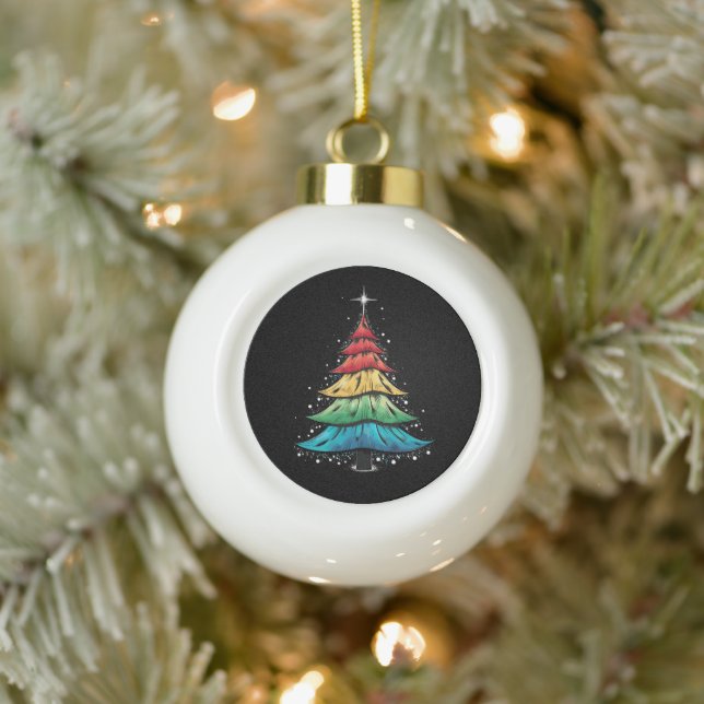 LGBTQ Pride Rainbow Flag Gay Christmas Trees Gesch Keramik Kugel-Ornament (Baum)