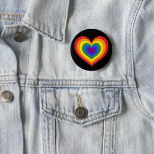LGBTQ Pride Rainbow Heart on Black Button