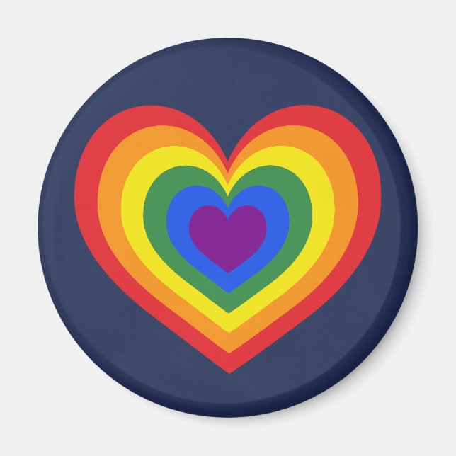 LGBTQ Pride Rainbow Heart on Navy Blue Magnet (Vorne)