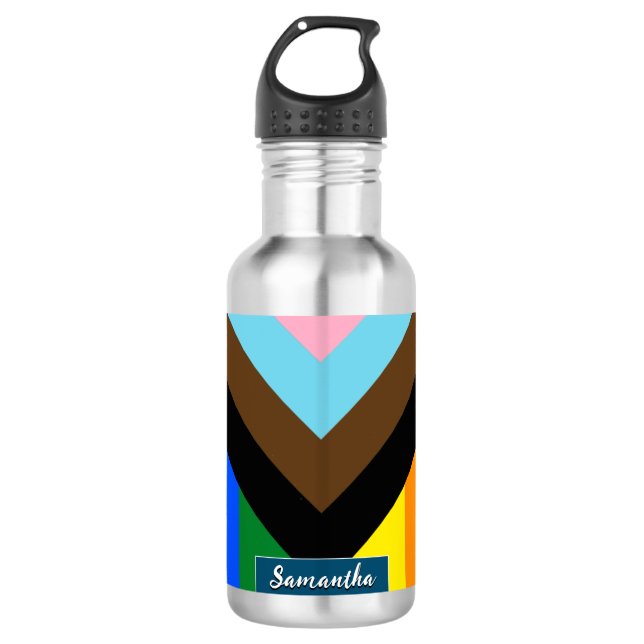 LGBTQ & Pride - RegenbogenProgress-Flag, personali Edelstahlflasche (Vorderseite)