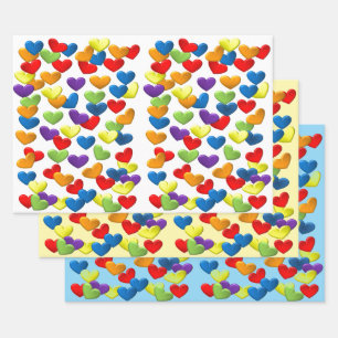LGBTQ+ / PRIDE Viele Regenbogenherzen Geschenkpapier Set