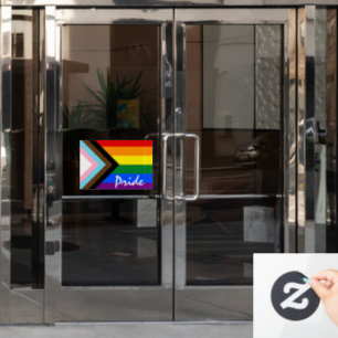 LGBTQ & Prix - Rainbow Progress Flag / Text Fensteraufkleber