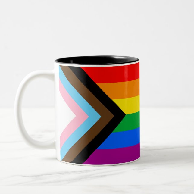 LGBTQ+ Progress-Flag-Tasse für Kaffee Zweifarbige Tasse (Links)
