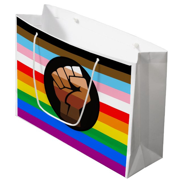 LGBTQ+ PROGRESS POC-Prix-Flag Große Geschenktüte (Vorderseite Schrägansicht)