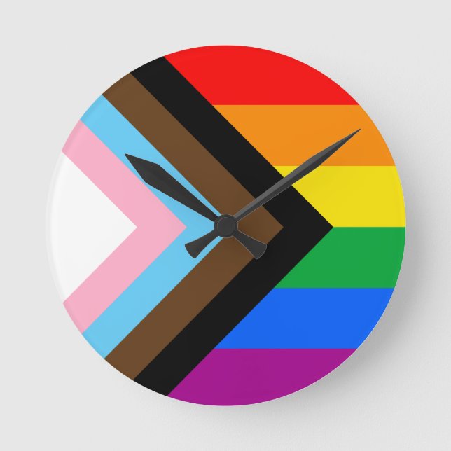 LGBTQ+ Progress Pride Runde Wanduhr (Vorderseite)