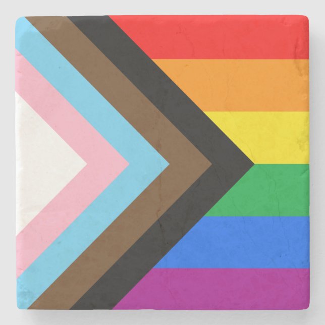 LGBTQ+ Progress Pride Steinuntersetzer (Vorderseite)