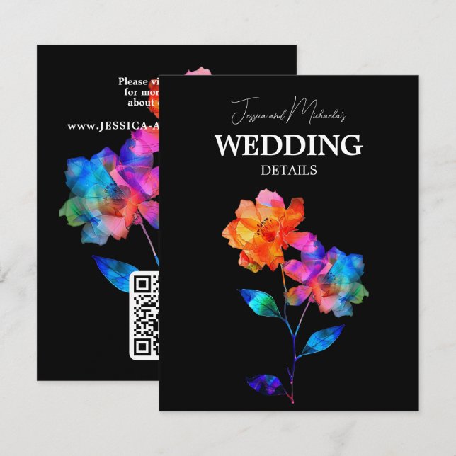 🌈 LGBTQ QR-Code Hochzeitsdetails Petals & Pride  Begleitkarte (Vorne/Hinten)