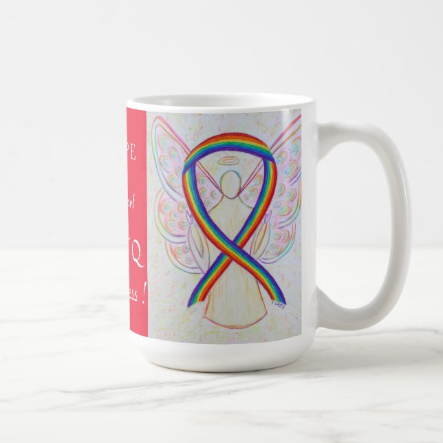 LGBTQ Rainbow Awareness Ribbon Angel Custom Tasse (Rechts)