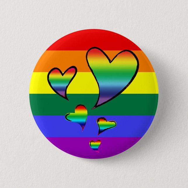 LGBTQ Rainbow Gay Pride Flag Hearts Button (Vorderseite)
