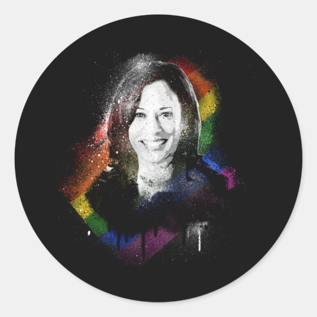 LGBTQ Rainbow Kamala Harris Spray Paint Pride Runder Aufkleber (Vorderseite)