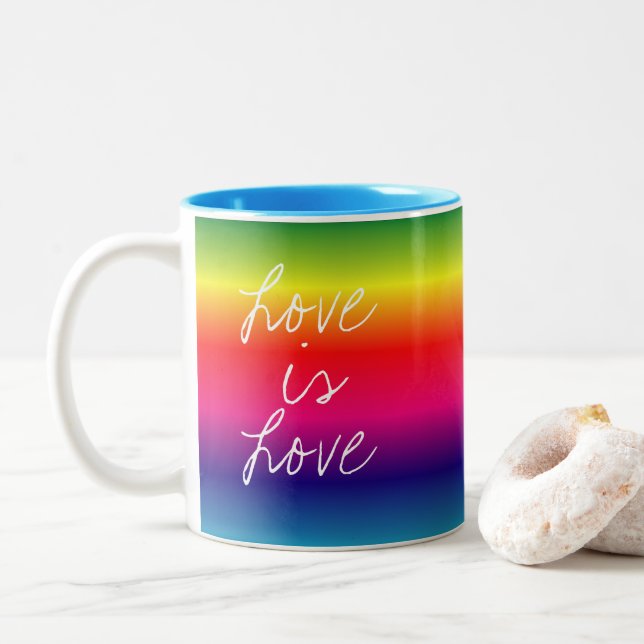 LGBTQ Rainbow Liebe ist Liebe Zweifarbige Tasse (Mit Donut)